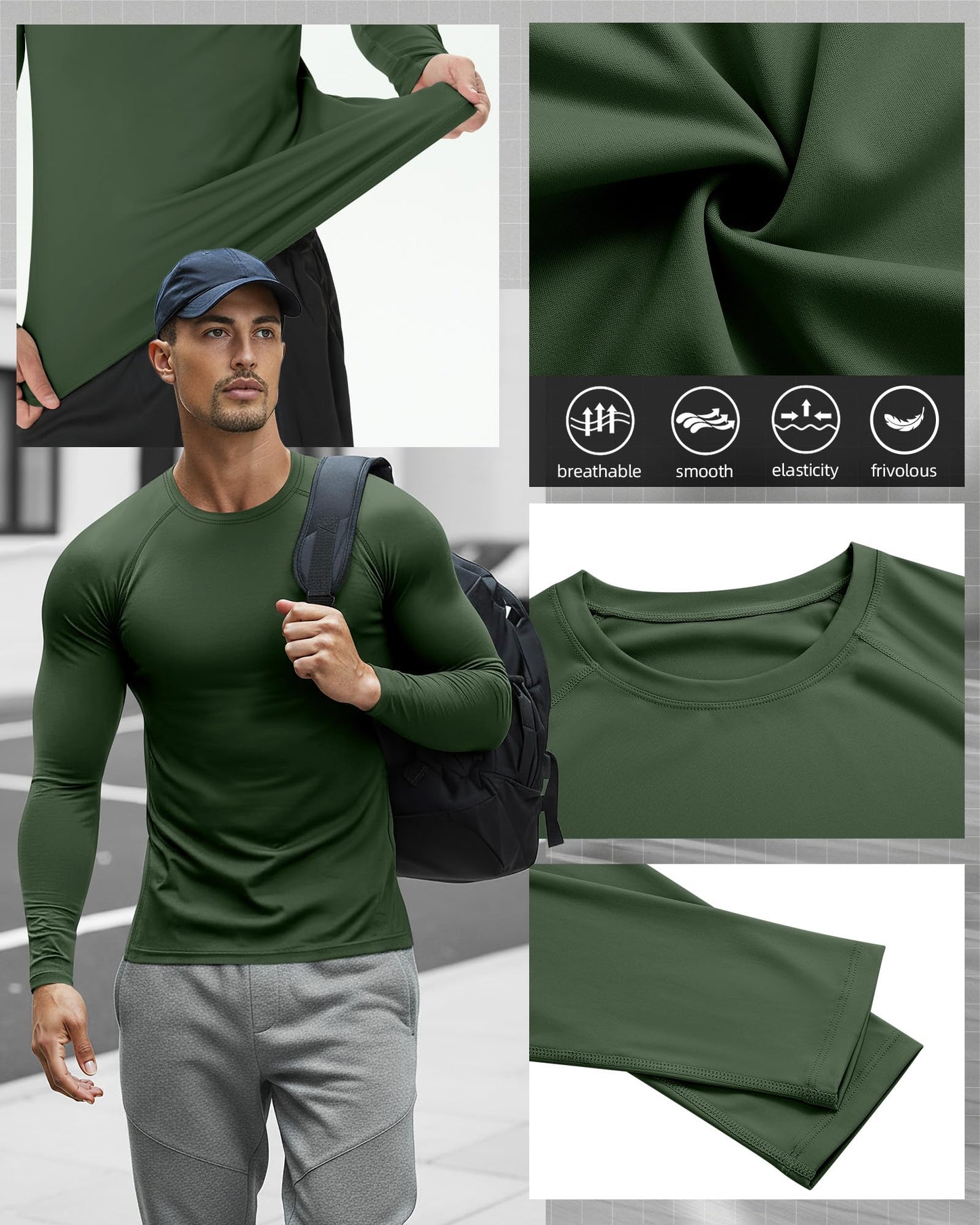 Men's Long Sleeve Compression Training Shirts 4-Pack