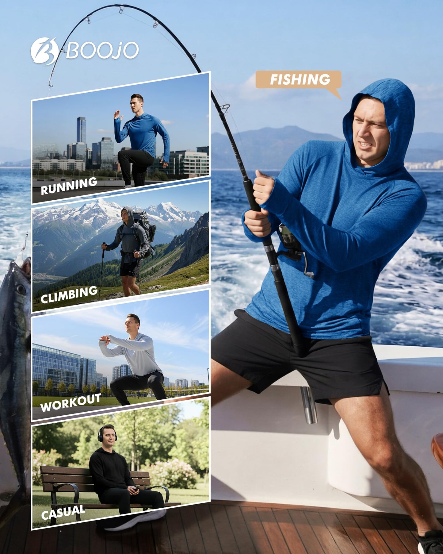 Men's UPF 50+ Sun Hoodie Long Sleeve Performance Top