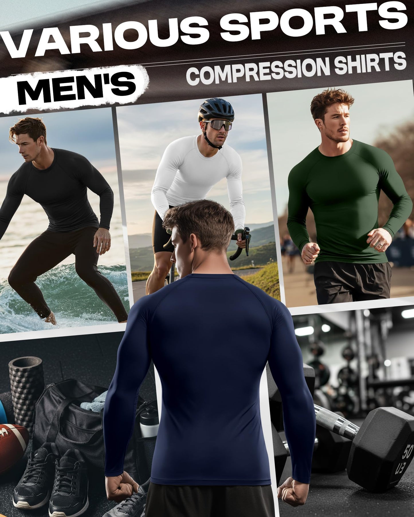 Men's Long Sleeve Compression Training Shirts 4-Pack