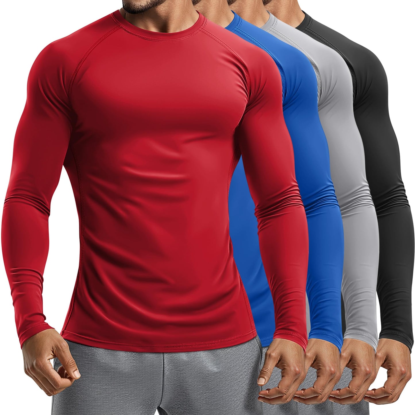 Men's Long Sleeve Compression Training Shirts 4-Pack