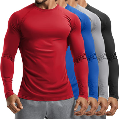 Men's Long Sleeve Compression Training Shirts 4-Pack