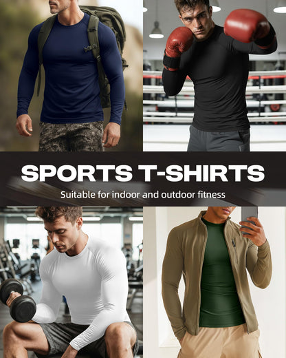 Men's Long Sleeve Compression Training Shirts 4-Pack