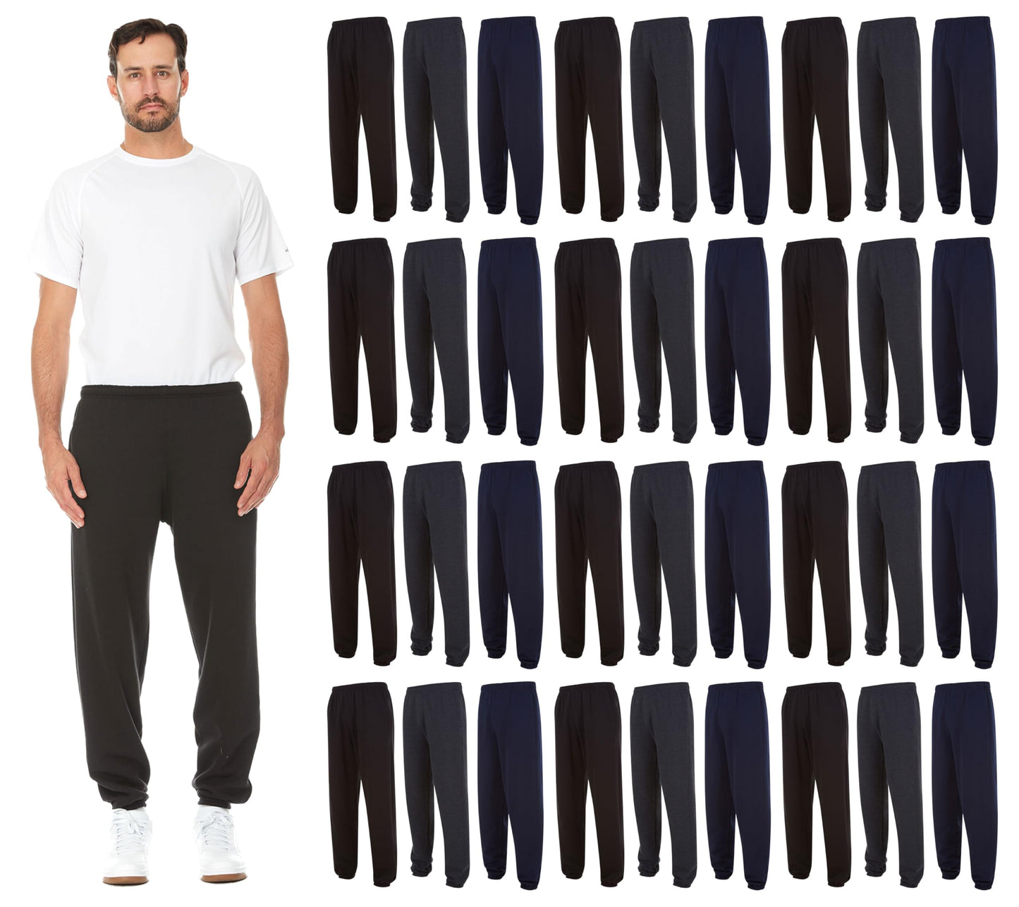 Men's Essential Jogger Sweatpants 36-Pack Bundle