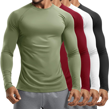 Men's Long Sleeve Compression Training Shirts 4-Pack