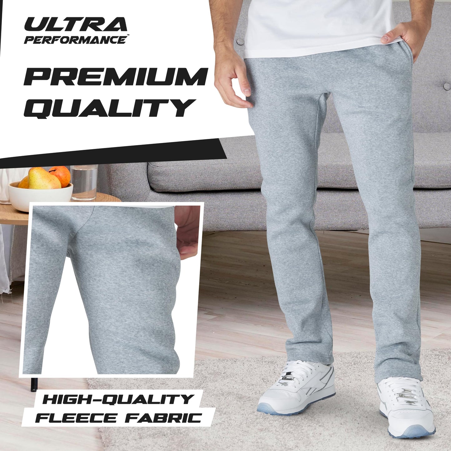Men's Fleece Open-Hem Workout Sweatpants 3-Pack