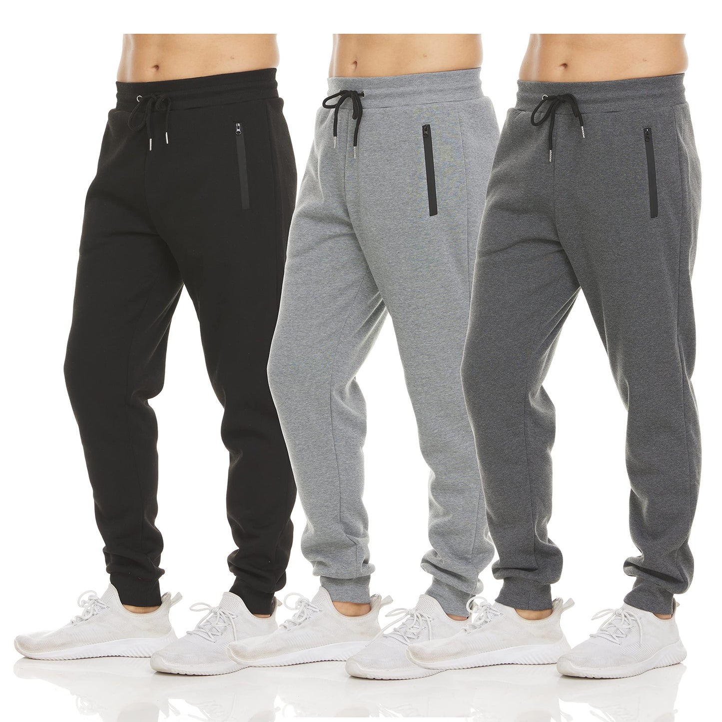 Men's Fleece Workout Jogger Sweatpants 3-Pack